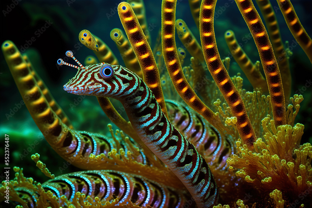 Beautiful banded pipefish on the seafloor and coral reefs Generative AI ...
