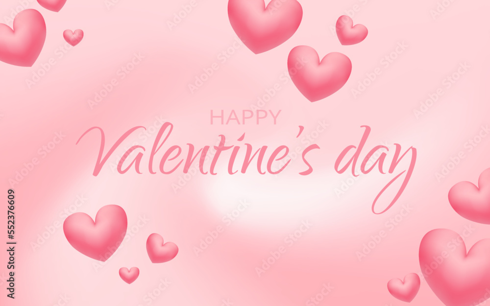 Valentines day sale pink romantic background with 3d balloon hearts. Realistic 3d design. Vector illustration. Romantic composition. Vector illustration for website, posters, ads, coupons, promotion.