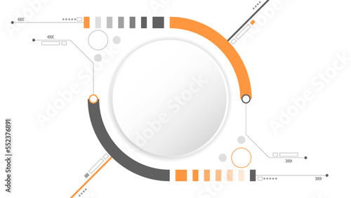 white circle technology background abstract. technology with line digital color grey, orange, dot, hi-tech, vector. circle technological for web banner, background, wallpaper, structure, object. 