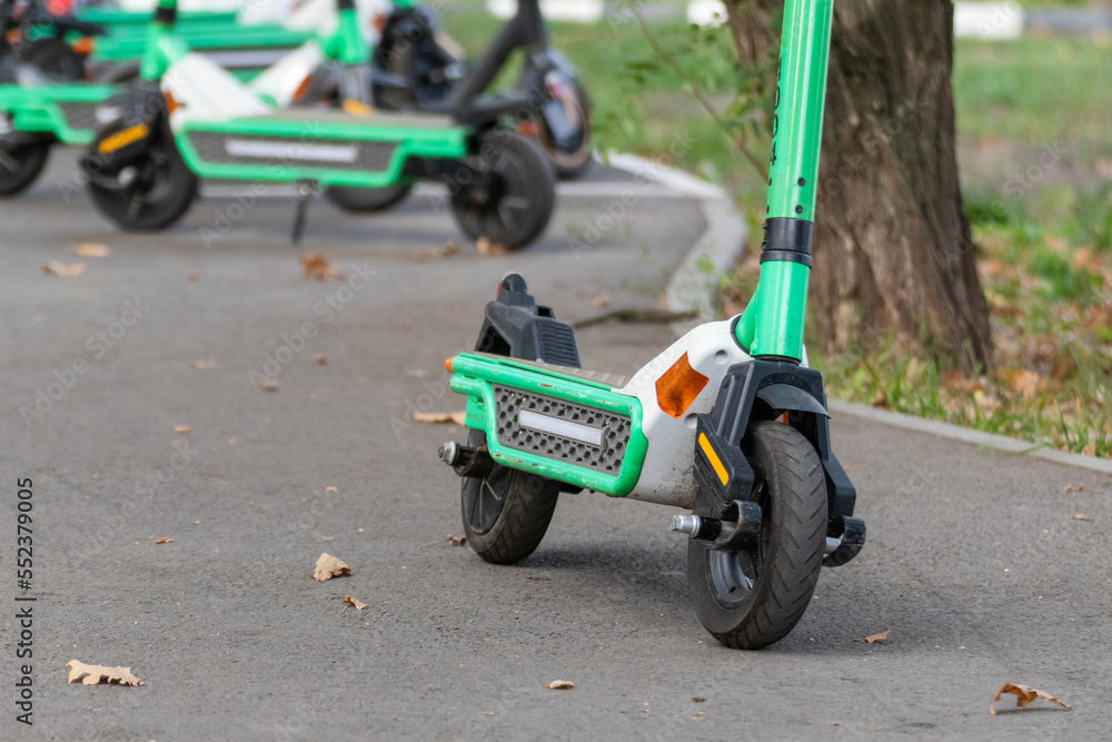 Electric Scooters parking in city streets