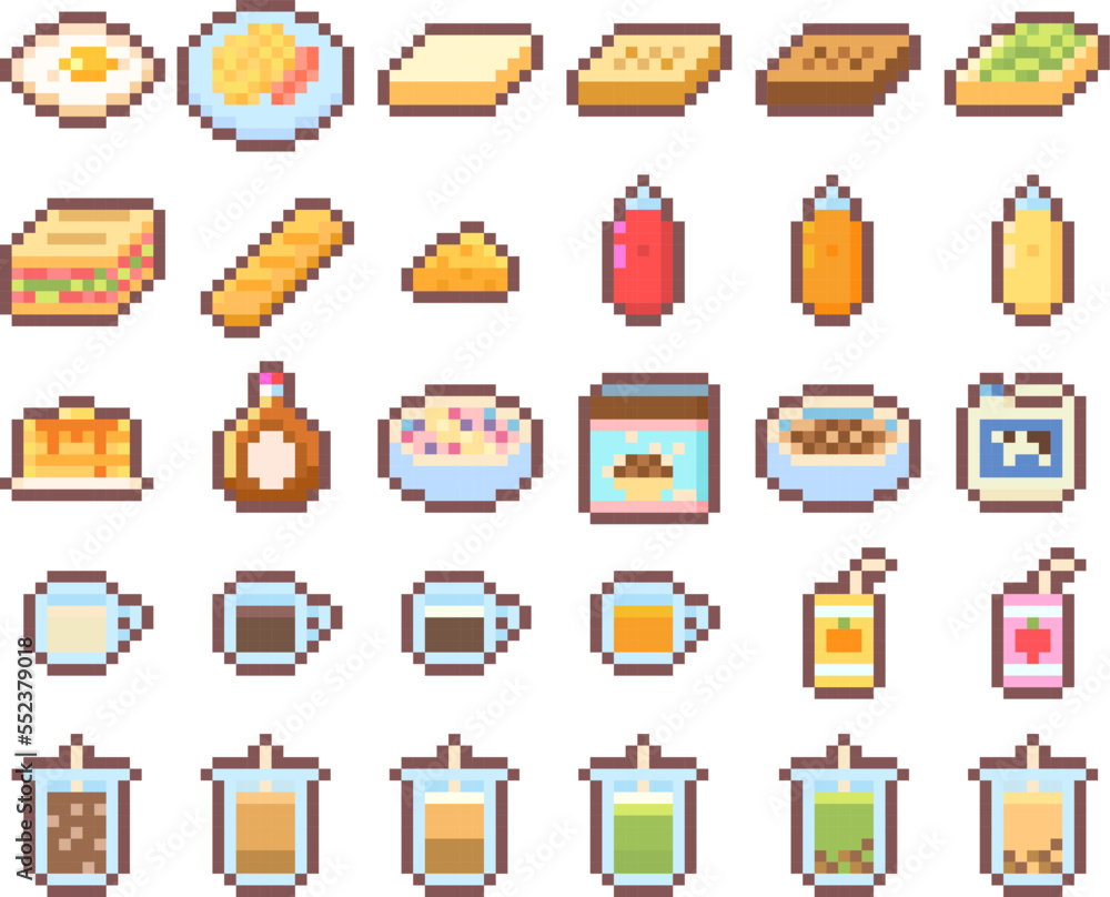 Set pixel foods and drinks Set pixel foods and drinks