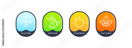 Set of four season icon logo badge design with simple winter, spring, summer and autumn illustration