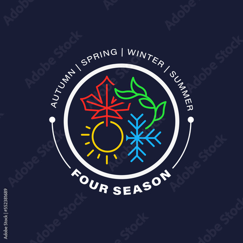 Four season weather icon logo vector. Abstract spring, summer, winter, autumn symbol design concept