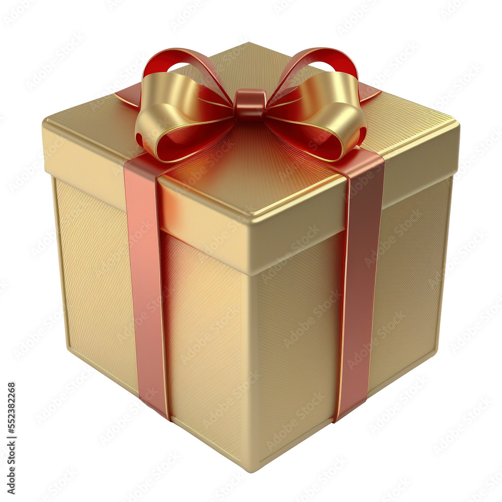 Obraz premium gift golden box with a red bow