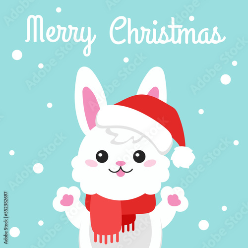 Cartoon character christmas rabbit. Colorful vector illustration. Isolated on color background. Design element. Template for your design, books, stickers, cards.