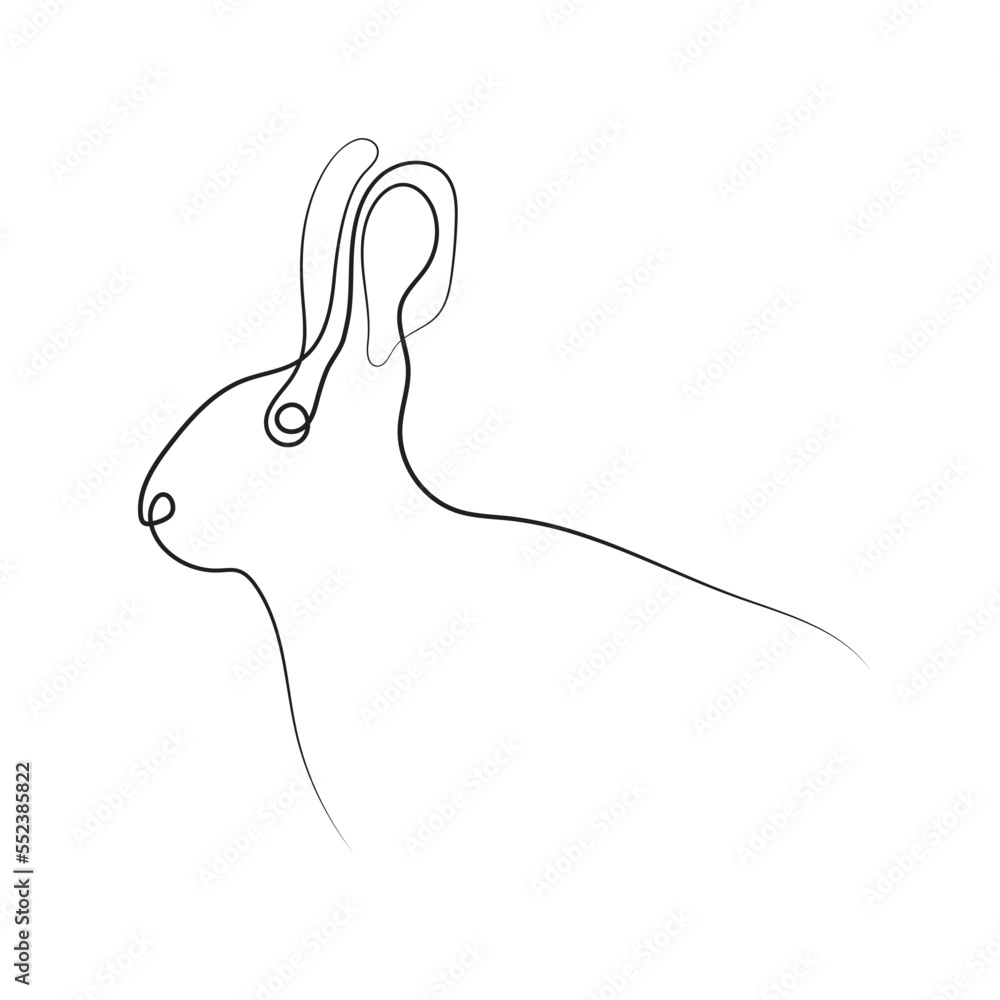 Obraz premium Line art of Wild hare. Modern outline drawing bunny. Easter wrapping, Christmas greeting, invitations, postcards and other projects. Outline Rabbit
