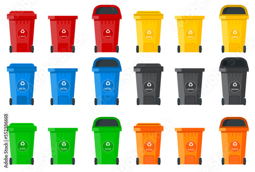 Vector image of a city garbage can. Waste management. The concept of recycling, garbage collection and separate garbage collection.