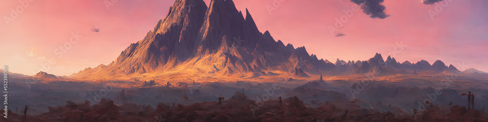 Naklejka premium Beautiful fantasy mountain landscape. Panoramic.