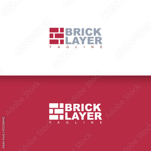 Vector brick company logo for building construction and wall repair with vector illustration