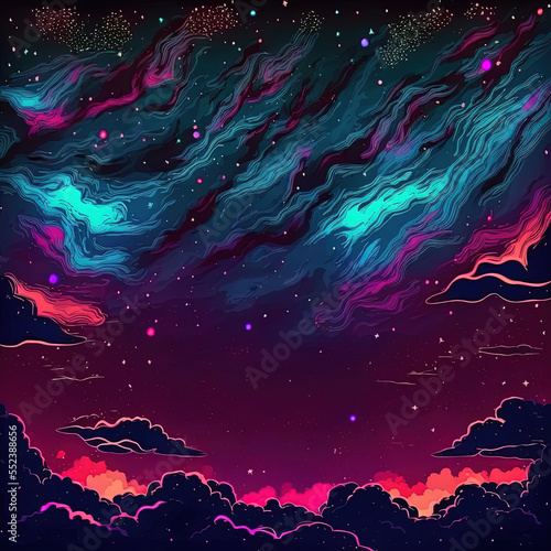 colored night sky scene with many stars created by generative ai