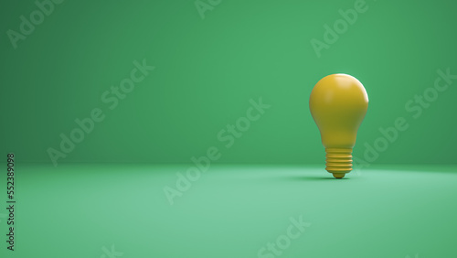Lightbulb on a green background. Horizontal composition with negative space on the left. Concept of Creativity and innovation.