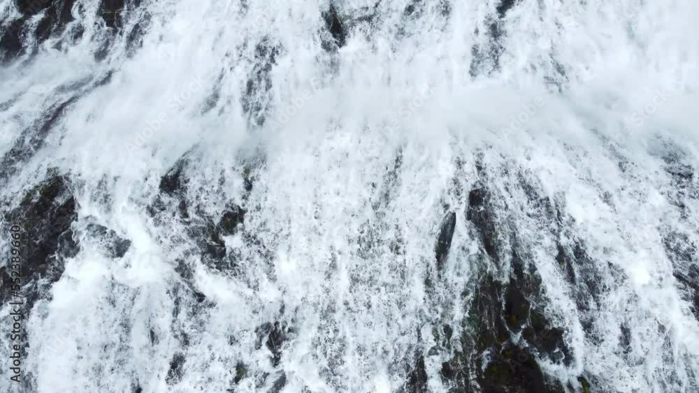 Aerial flight over Dynjandi waterfall, Iceland nature Aerial flight over Dynjandi waterfall, Iceland nature