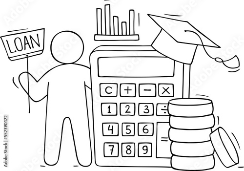 Student loan concept with credit calculator