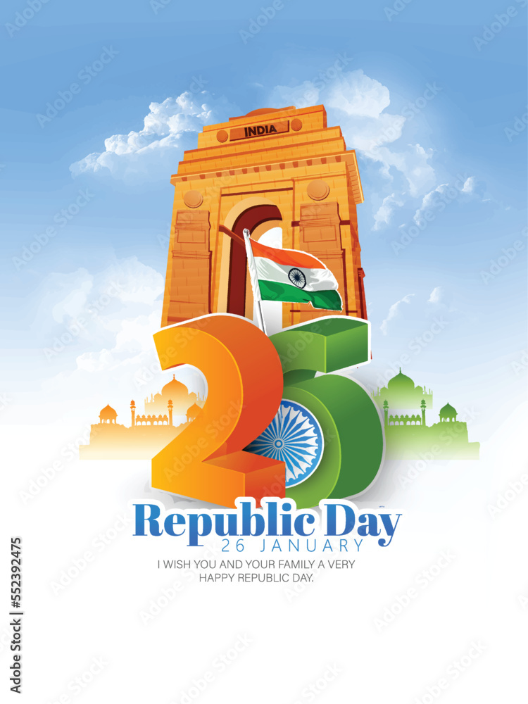 Happy Republic Day celebrations with 26th January, Ashoka Wheel, try color, indian flag, india