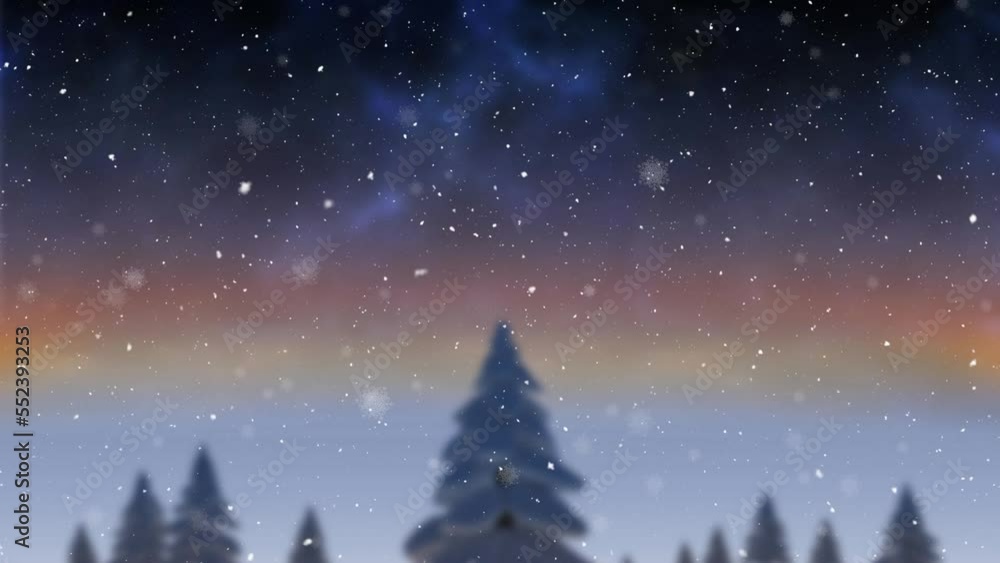Animation of snow falling over christmas winter scenery background Animation of snow falling over christmas winter scenery background