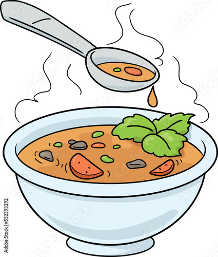 Cartoon hot soup plate on white background