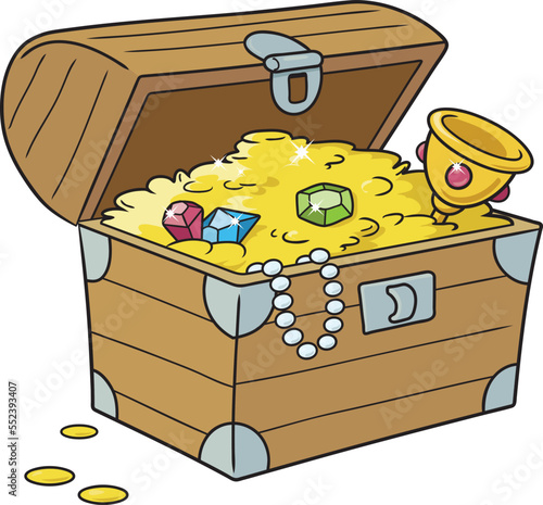 Cartoon opened treasure chest on white background