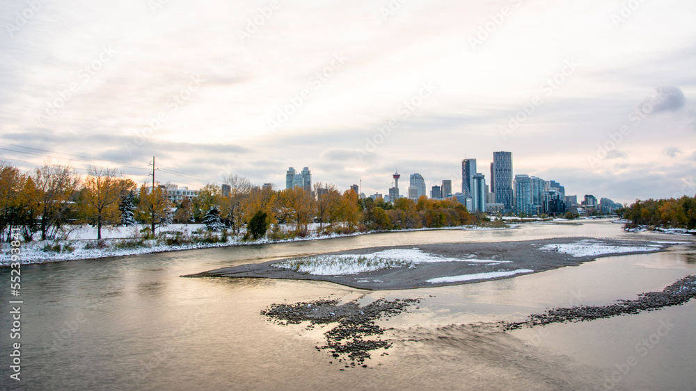 Calgary downtown with bow river, autumn
