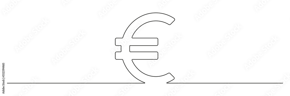 Euro sign continuous one line drawing art. Europe currency linear symbol. Vector isolated on white. Euro sign continuous one line drawing art. Europe currency linear symbol. Vector isolated on white.