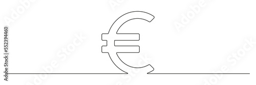 Euro sign continuous one line drawing art. Europe currency linear symbol. Vector isolated on white.