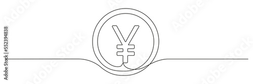 Yen coin continuous one line drawn. Japanese money linear symbol. Vector isolated on white.