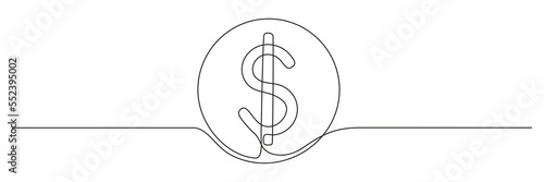 Coin continuous one line drawing art. Money dollar linear symbol. Vector isolated on white.