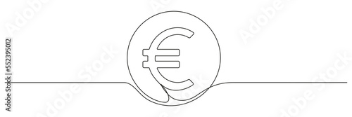 Euro coin continuous one line drawn. Money euro linear symbol. Vector isolated on white.