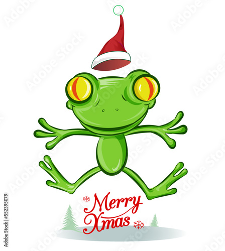 jumping Frog christmas Cartoon Character . isolated on white