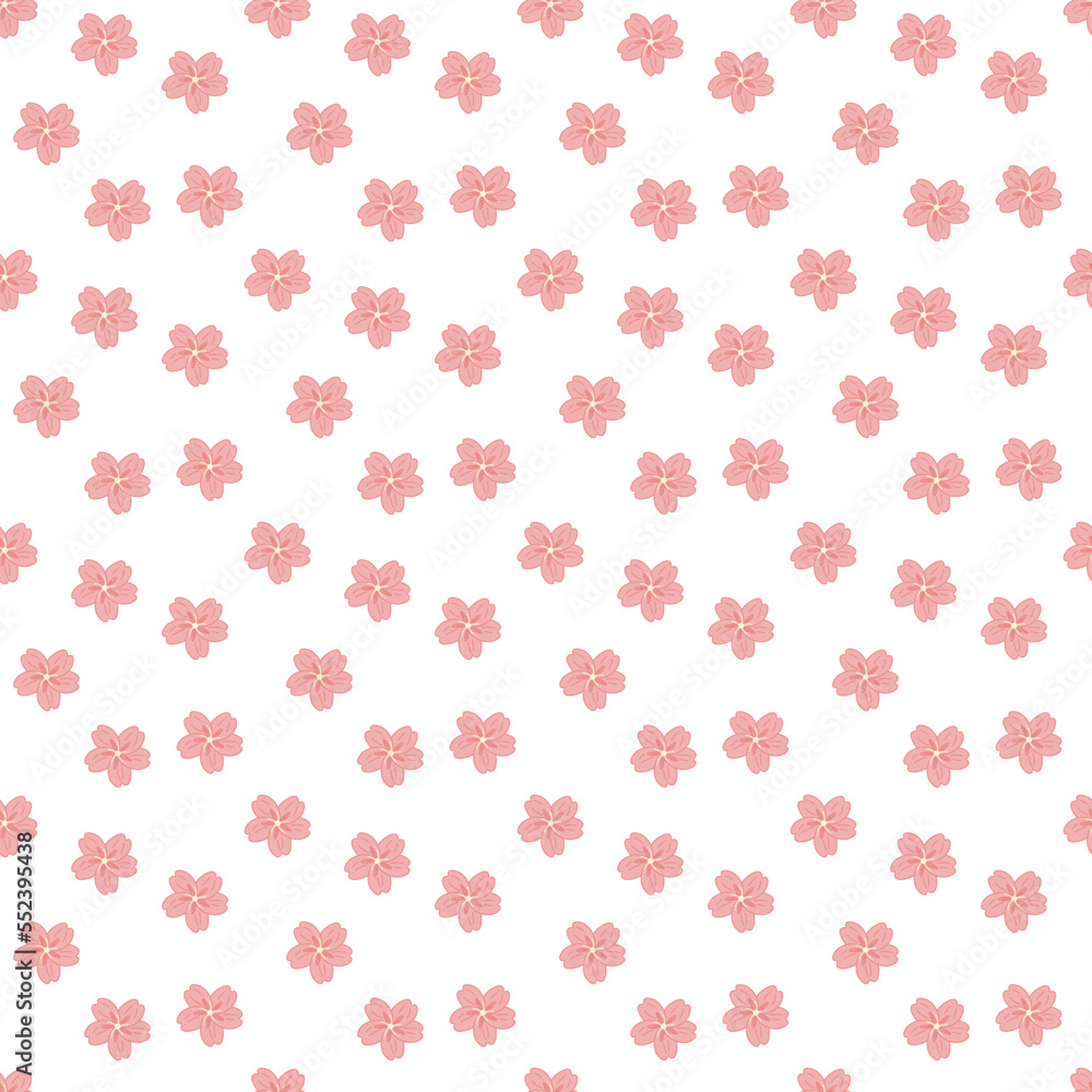 Sakura pattern1. Seamless pattern with sakura flower. Doodle cartoon vector illustration.