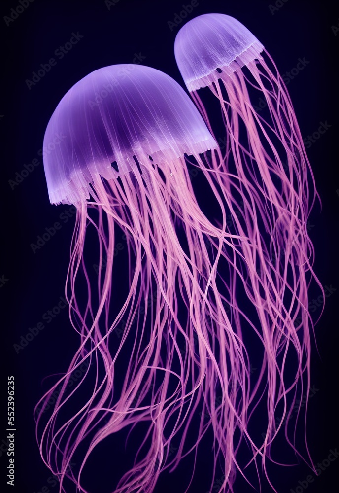 AI-generated Image Of A Glowing Jellyfish Chrysaora Pacifica Underwater AI-generated Image Of A Glowing Jellyfish Chrysaora Pacifica Underwater