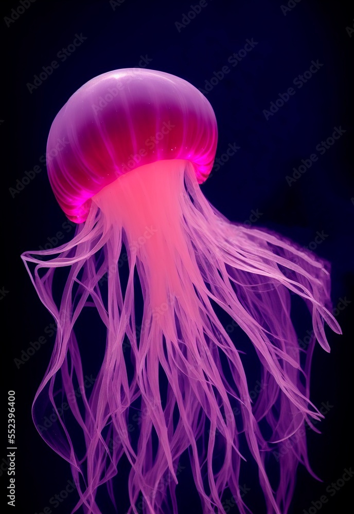 AI-generated Image Of A Glowing Jellyfish Chrysaora Pacifica Underwater AI-generated Image Of A Glowing Jellyfish Chrysaora Pacifica Underwater