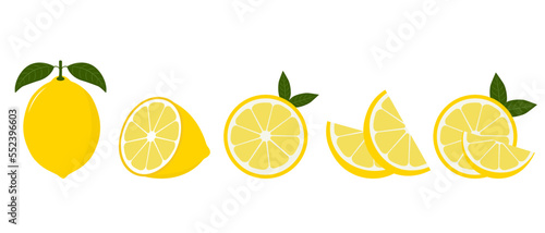 Fresh lemon fruit. Collection of lemone vector icons isolated on white background. Vector