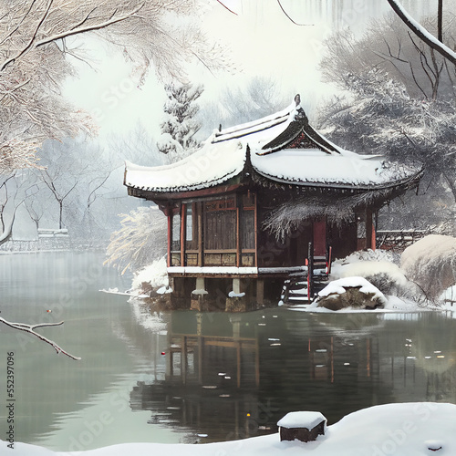 Snow Scenery of Jiangnan Gardens in China
