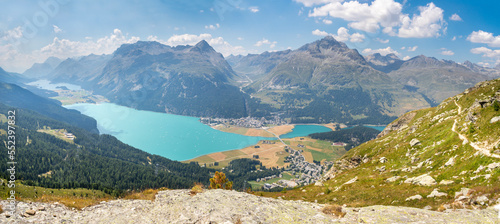 Switzerland - The Engadin valley Silvaplanersee and Silsersee lakes.