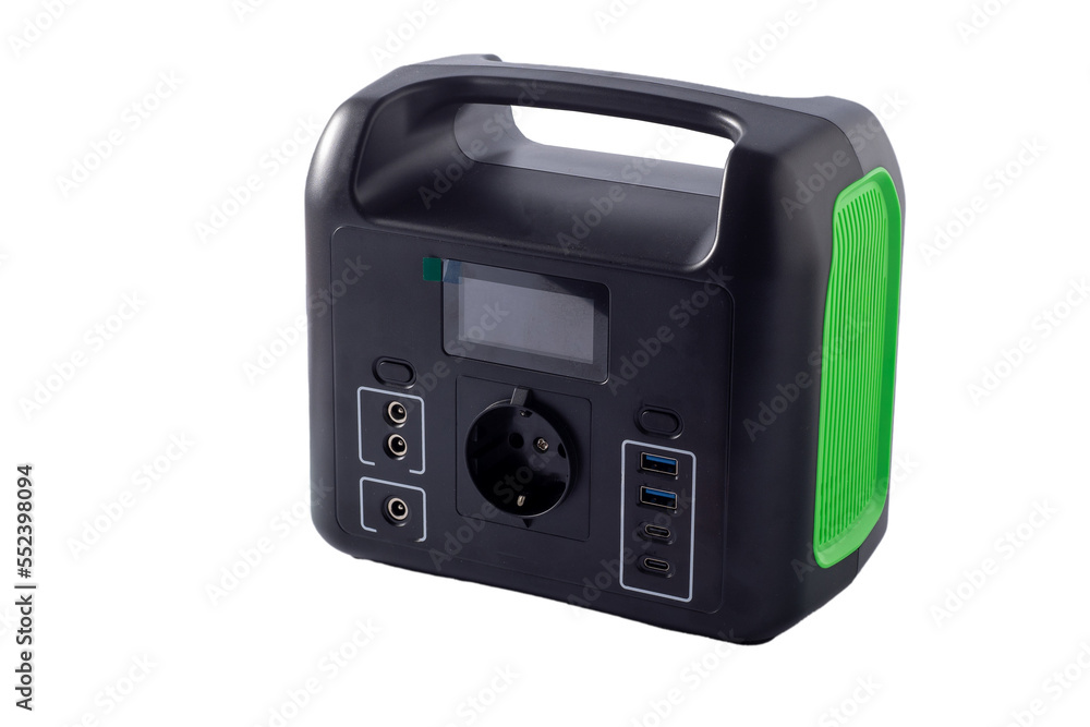 Charging station isolated on white background. Generator power bank battery in the absence of electricity. Charging for phone, tablet, laptop and other gadgets when there is no light during blackout. Charging station isolated on white background. Generator power bank battery in the absence of electricity. Charging for phone, tablet, laptop and other gadgets when there is no light during blackout.