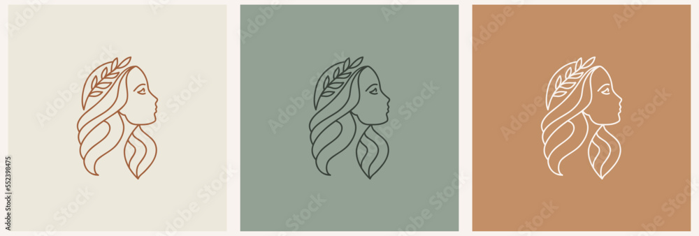 linear set template logo symbols with female on a nude background linear set template logo symbols with female on a nude background