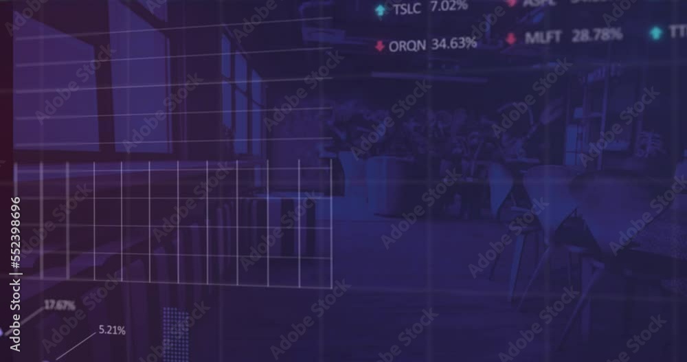 Animation of data processing over office Animation of data processing over office