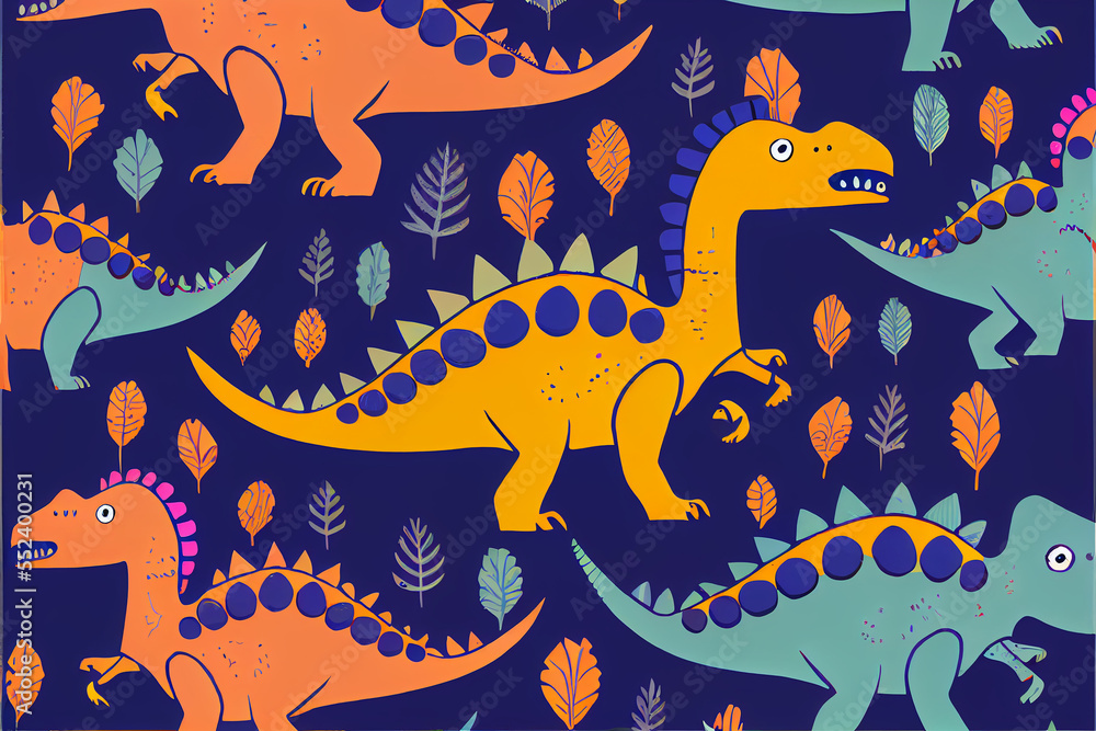 Cartoon dinosaur pattern for children wallpaper generative art