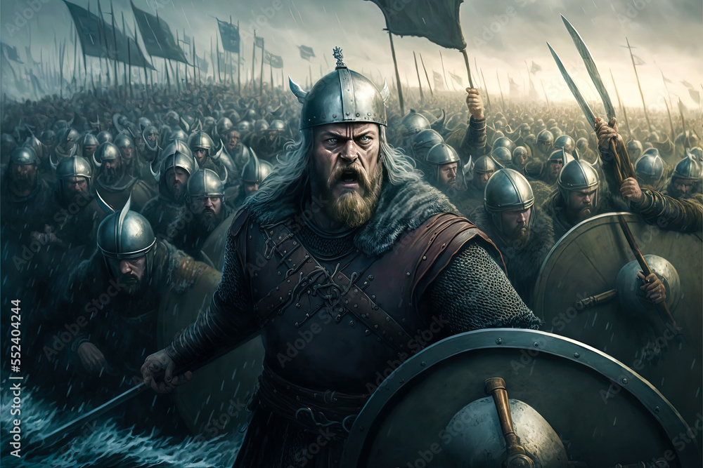 Fantasy concept art featuring viking barbarian warriors in a