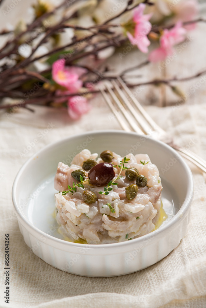seabass tartare with capers olives and thymus seabass tartare with capers olives and thymus