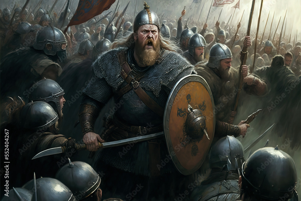 Fantasy concept art featuring viking barbarian warriors in a