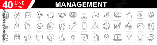 Management line icon set. Business people, human resources, office management. Manager, teamwork, strategy, marketing, business, planning. Vector illustration