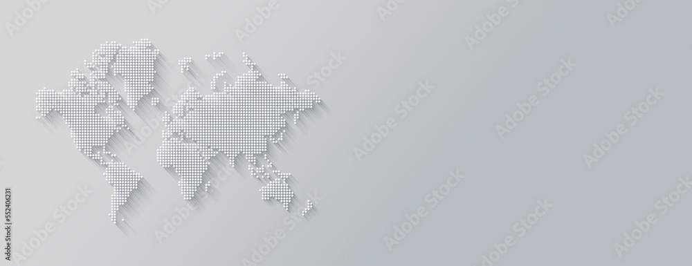 Obraz premium Illustration of a world map made of dots on a white background. Horizontal banner