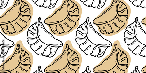 
Seamless pattern with jiaozi. Chinese, Japanese and Korean dumplings. Wontons, Gyoza, Baozi, Dim Sama, Gyoza or Kyoza. Doodle. Hand drawn.
doodle vector illustration