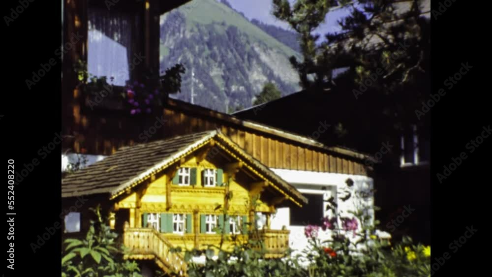 Switzerland 1970, Oberland lake landscape scene in 70s Switzerland 1970, Oberland lake landscape scene in 70s