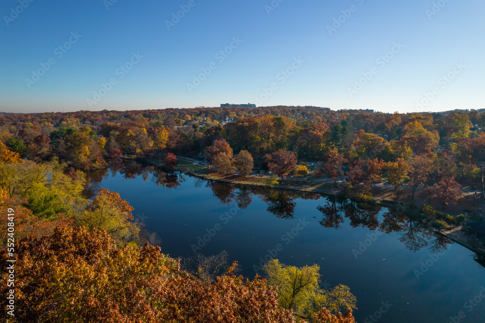 An aerial view of a beautiful autumn pond An aerial view of a beautiful autumn pond