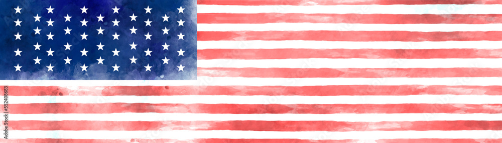 Fototapeta premium 4th of July or Memorial Day background, July 4th red white and blue colors with soft faded watercolor star border texture design and blank white center, veteran's day patriotic color background
