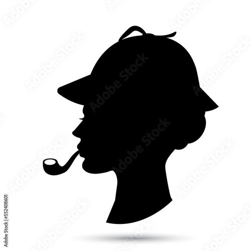 Detective woman vector profile icon. Sherlock Holmes