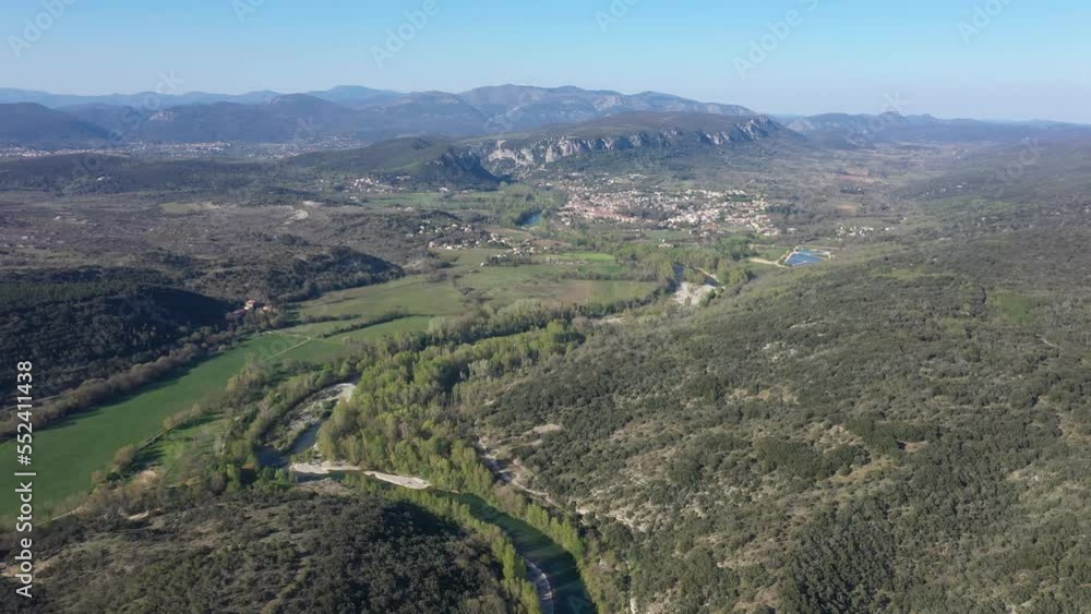 Winding herault river aerial view hiking trails destination France Winding herault river aerial view hiking trails destination France