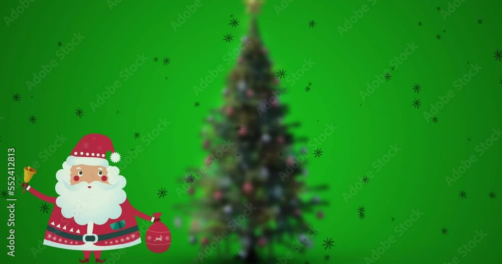 Animation of christmas tree with santa claus on green background Animation of christmas tree with santa claus on green background